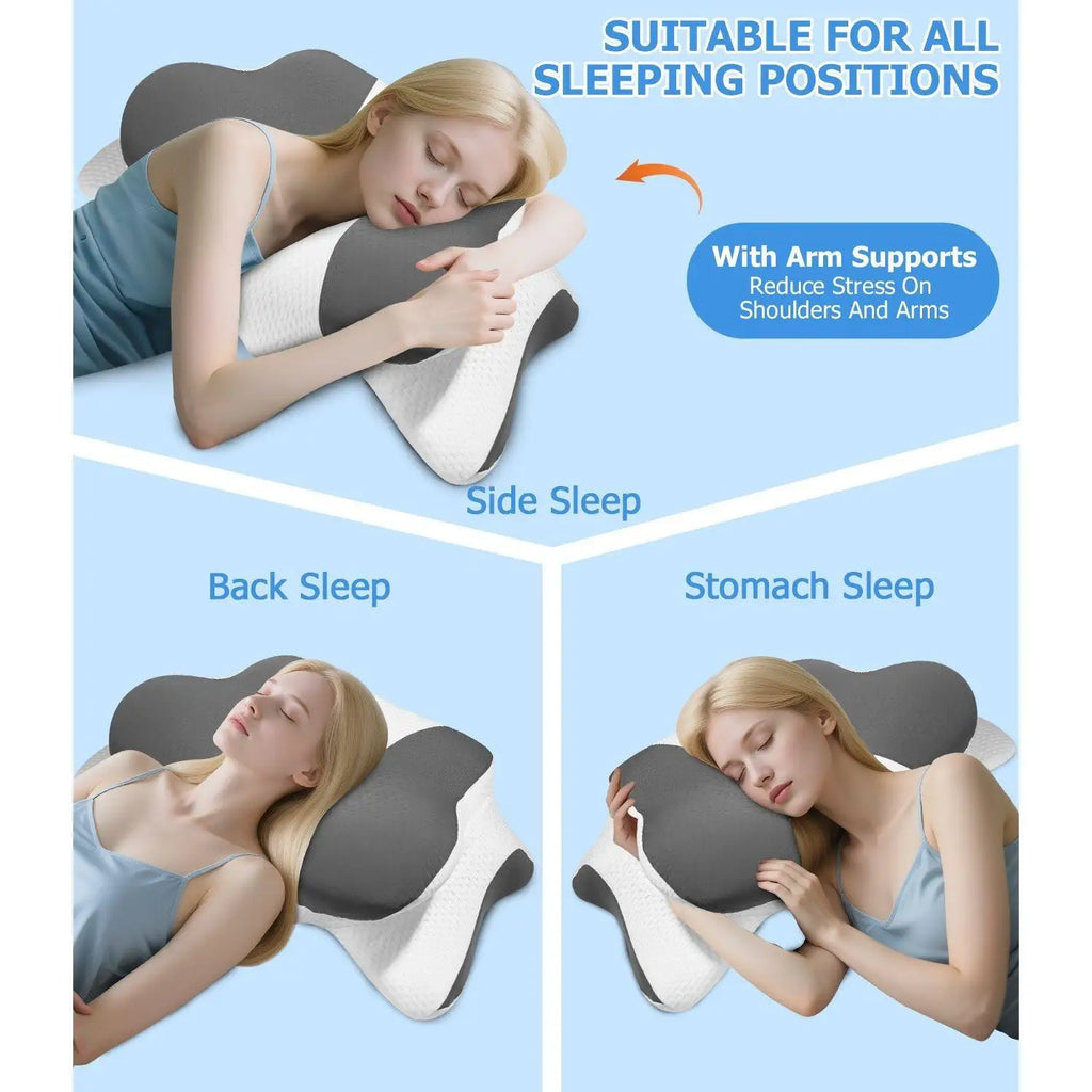 1 Set Contour Memory Foam Pillow Dark Gray, Orthopedic Cervical Support Pillow Slow Rebound Neck Relax Sleeping Ergonomic Comfortable Breathable, Gift for Parents Friends Office Sleepers