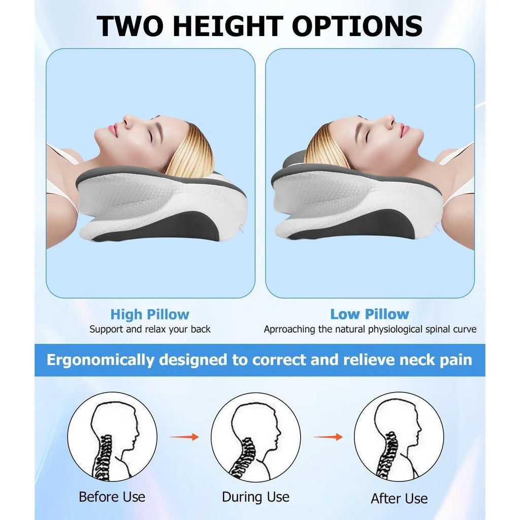 1 Set Contour Memory Foam Pillow Dark Gray, Orthopedic Cervical Support Pillow Slow Rebound Neck Relax Sleeping Ergonomic Comfortable Breathable, Gift for Parents Friends Office Sleepers