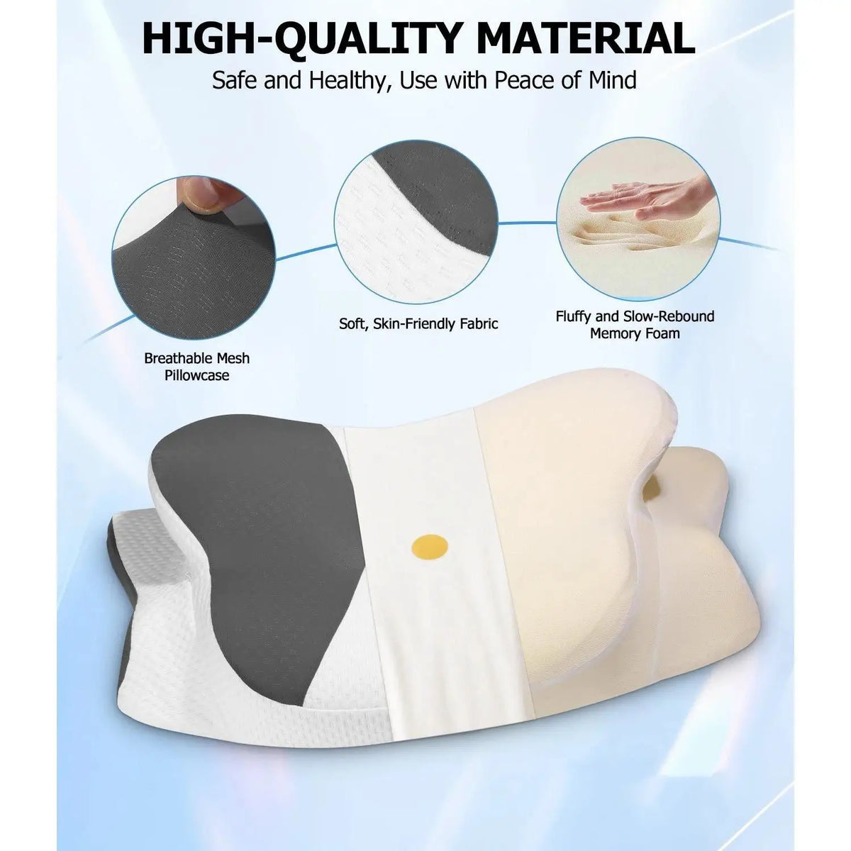 1 Set Contour Memory Foam Pillow Dark Gray, Orthopedic Cervical Support Pillow Slow Rebound Neck Relax Sleeping Ergonomic Comfortable Breathable, Gift for Parents Friends Office Sleepers
