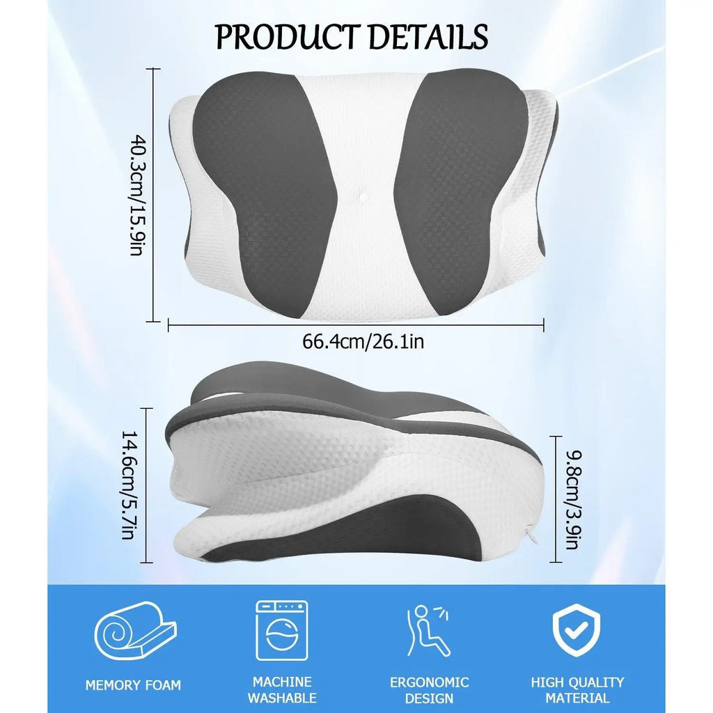 1 Set Contour Memory Foam Pillow Dark Gray, Orthopedic Cervical Support Pillow Slow Rebound Neck Relax Sleeping Ergonomic Comfortable Breathable, Gift for Parents Friends Office Sleepers