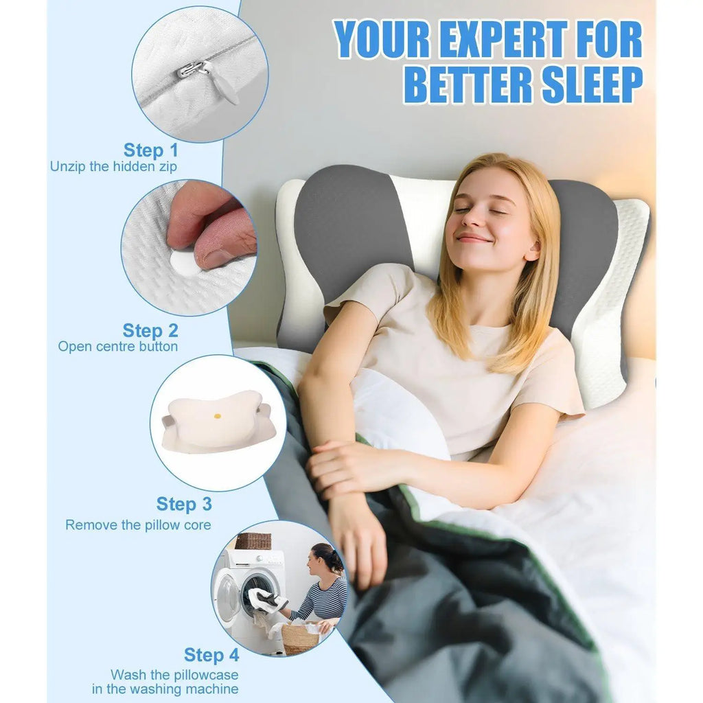 1 Set Contour Memory Foam Pillow Dark Gray, Orthopedic Cervical Support Pillow Slow Rebound Neck Relax Sleeping Ergonomic Comfortable Breathable, Gift for Parents Friends Office Sleepers