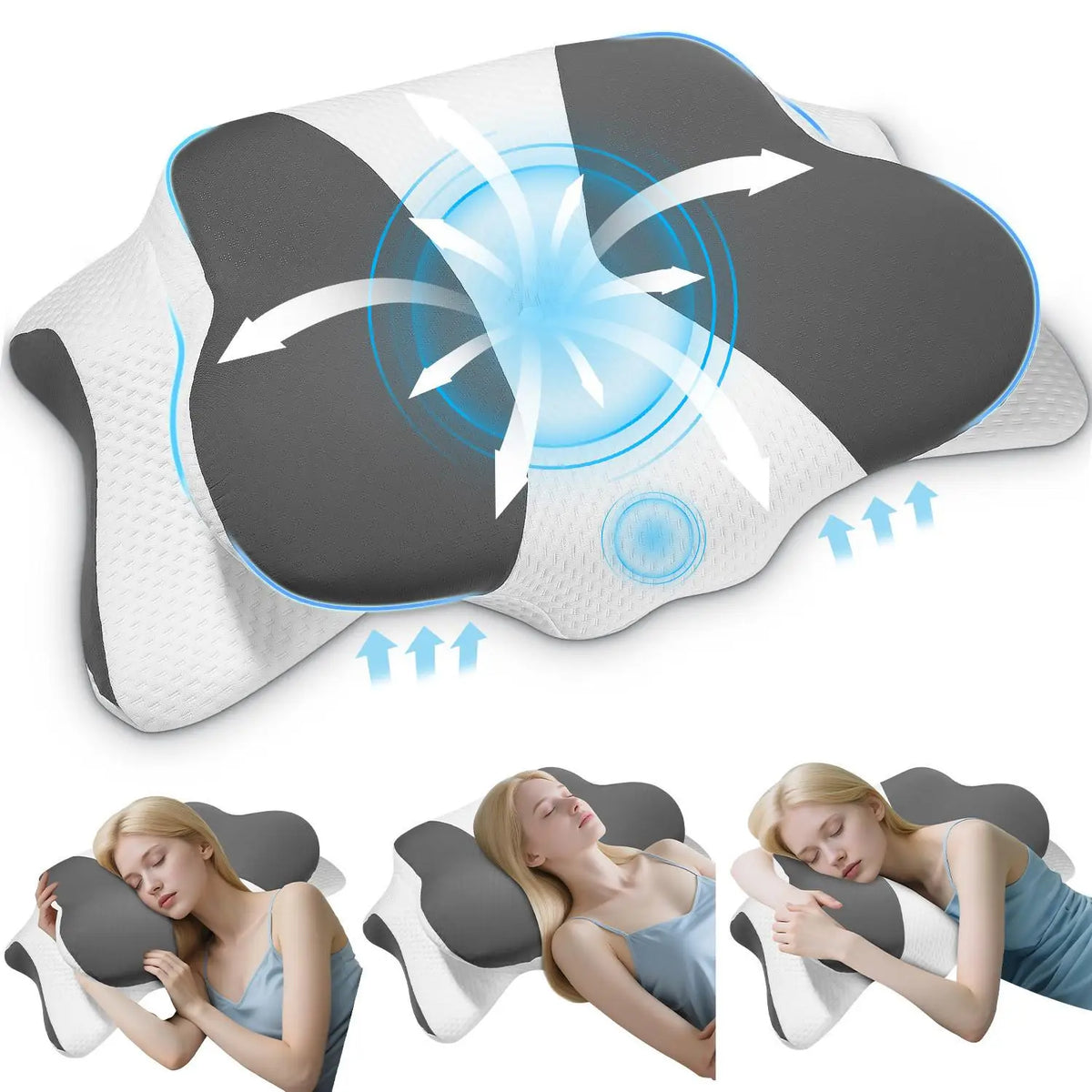 1 Set Contour Memory Foam Pillow Dark Gray, Orthopedic Cervical Support Pillow Slow Rebound Neck Relax Sleeping Ergonomic Comfortable Breathable, Gift for Parents Friends Office Sleepers