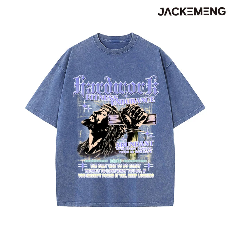Oversized Hardwork Fitness Endurance Streetwear Retro Tshirt USA Local Warehouse Wholesale Hip Hop Short Sleeve Tee