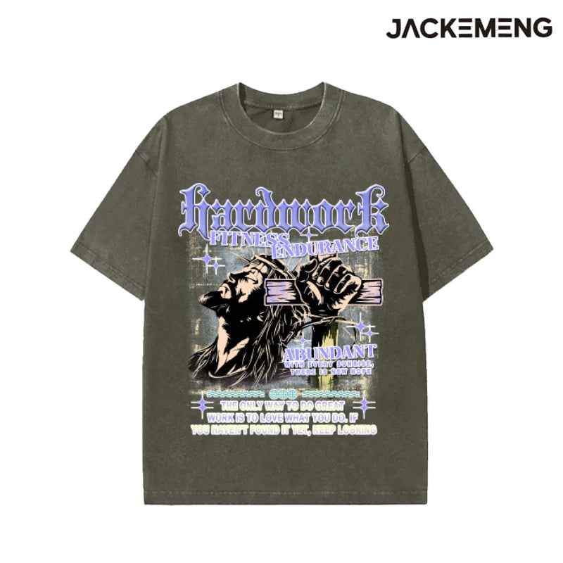 Oversized Hardwork Fitness Endurance Streetwear Retro Tshirt USA Local Warehouse Wholesale Hip Hop Short Sleeve Tee