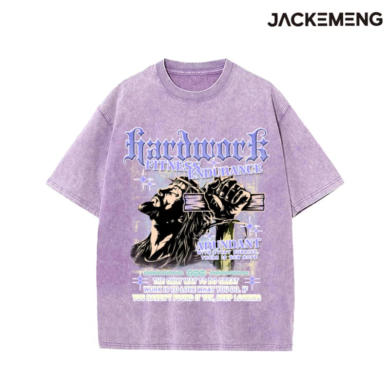 Oversized Hardwork Fitness Endurance Streetwear Retro Tshirt USA Local Warehouse Wholesale Hip Hop Short Sleeve Tee