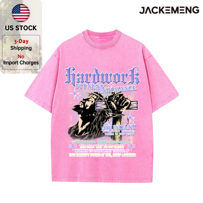 Oversized Hardwork Fitness Endurance Streetwear Retro Tshirt USA Local Warehouse Wholesale Hip Hop Short Sleeve Tee