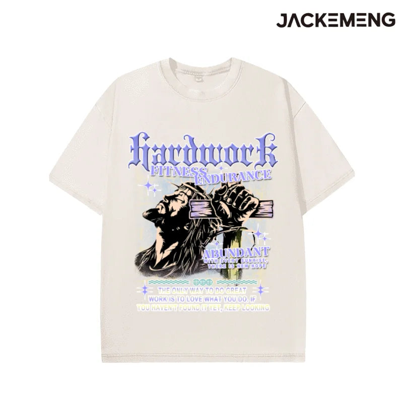 Oversized Hardwork Fitness Endurance Streetwear Retro Tshirt USA Local Warehouse Wholesale Hip Hop Short Sleeve Tee