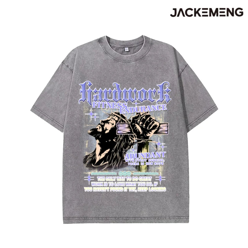 Oversized Hardwork Fitness Endurance Streetwear Retro Tshirt USA Local Warehouse Wholesale Hip Hop Short Sleeve Tee