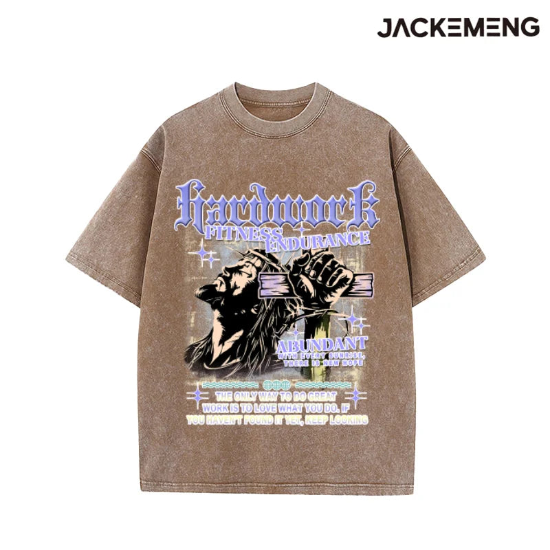 Oversized Hardwork Fitness Endurance Streetwear Retro Tshirt USA Local Warehouse Wholesale Hip Hop Short Sleeve Tee