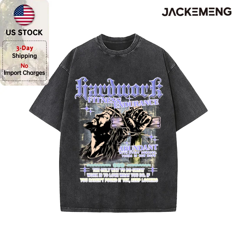 Oversized Hardwork Fitness Endurance Streetwear Retro Tshirt USA Local Warehouse Wholesale Hip Hop Short Sleeve Tee