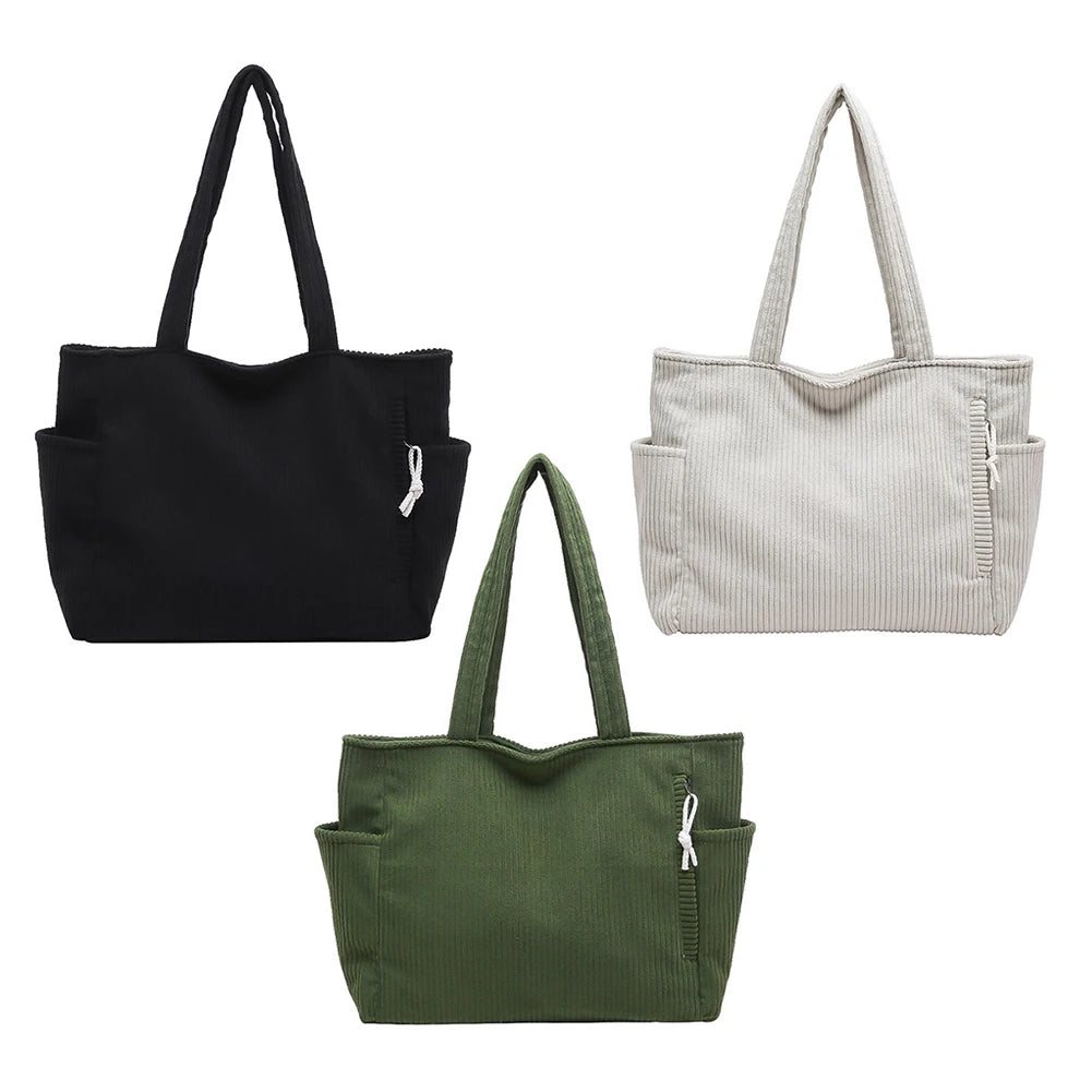 Women Corduroy All-Match Tote Bag Large Capacity Soft Underarm Bag Leisure Shoulder Bag Travel Shopping Work Handbag