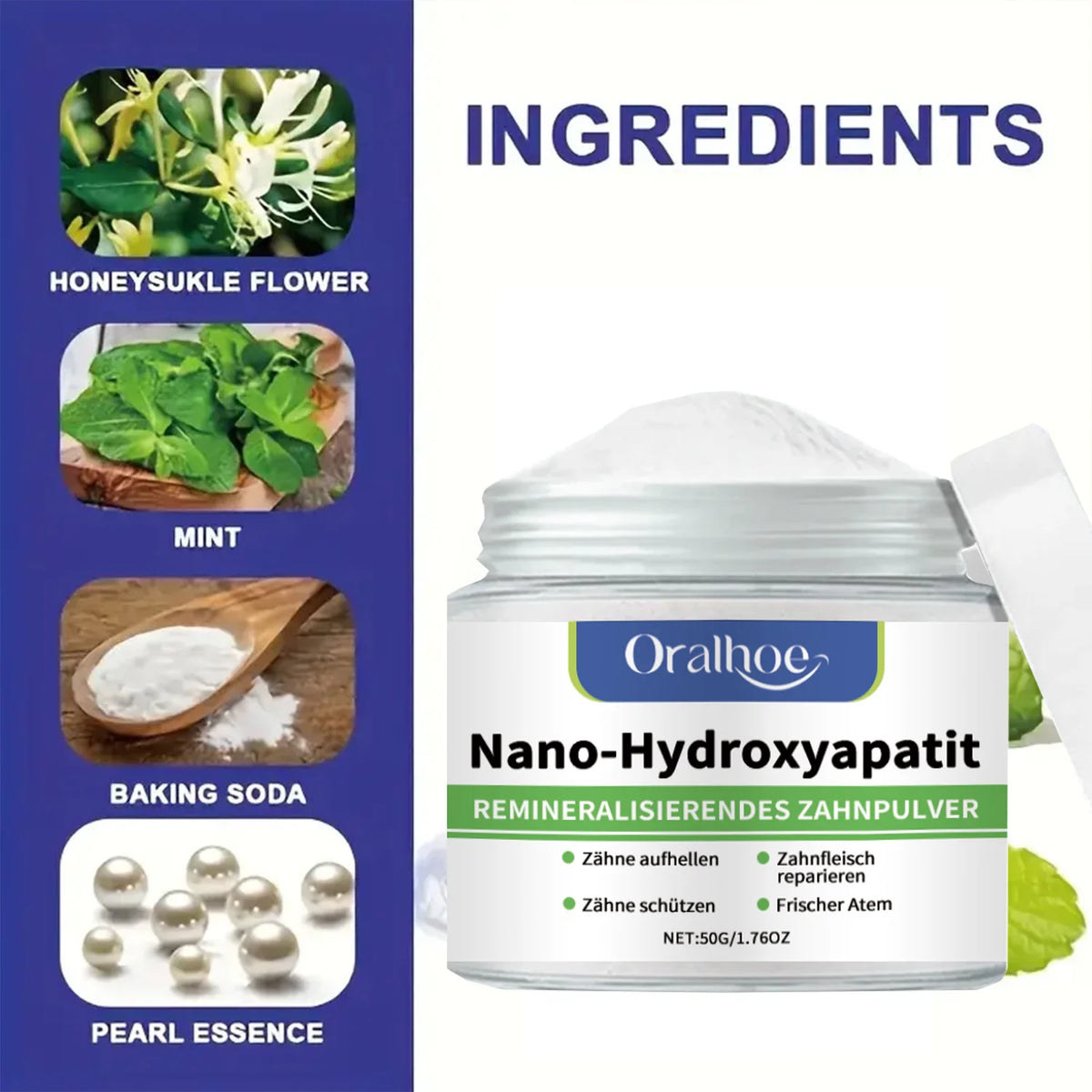 Winter Whitening Tooth Powder with 10% Hydroxyapatite - Remineralizing, Cool Mint, Enamel Repair & Fresh Breath xiin