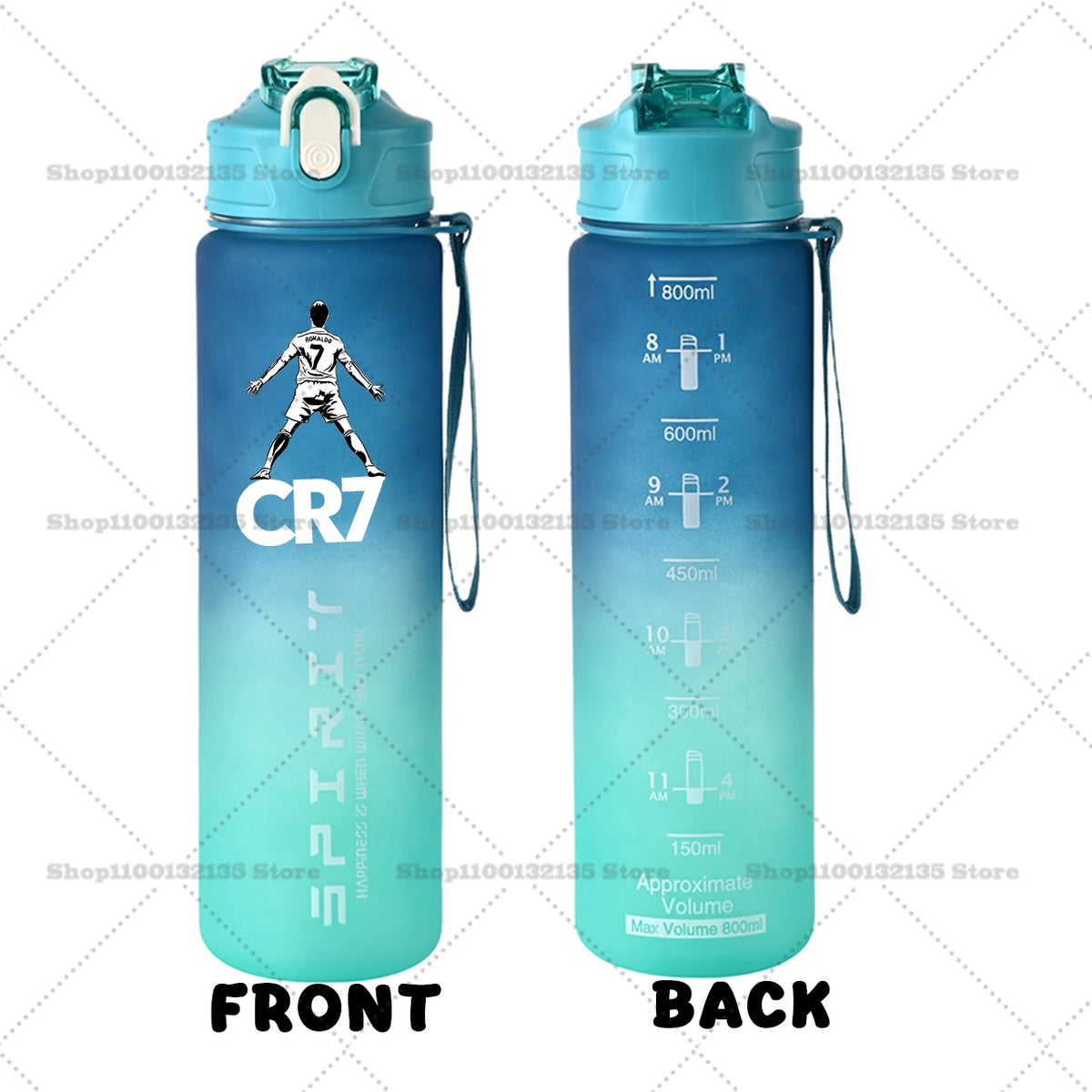 Football Star Ronaldos Sports Transparent Water Bottle 800ml Portable Gym Travel Clear Leakproof Drinking Bottle Frosted Bottle