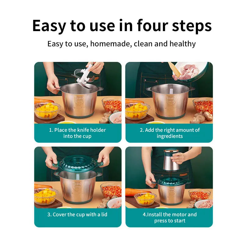 2L Electric Meat Grinder 250W Stainless Steel Food Chopper 2 Speed Mini Meat Mincer for Meat Fruit Nuts Beans Kitchen