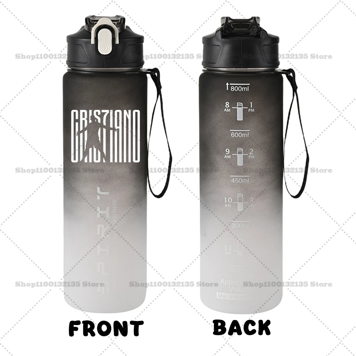 Football Star Ronaldos Sports Transparent Water Bottle 800ml Portable Gym Travel Clear Leakproof Drinking Bottle Frosted Bottle