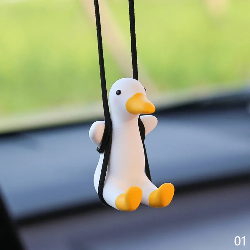 Anime Car Interior Accessories Cute Black Plaster Swing Duck Auto Rearview Mirror Pendant Car Decoration Accessories For Vehicle
