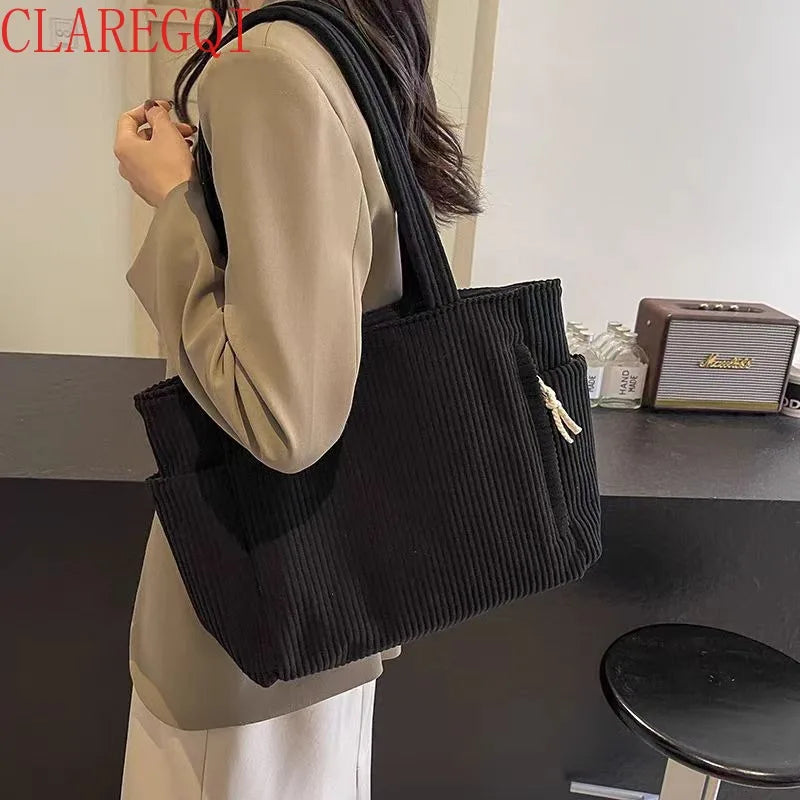 corduroy tote bag  Leisure commuting tote bag for women Soft and large capacity tote bag for college Work beach schopping travel