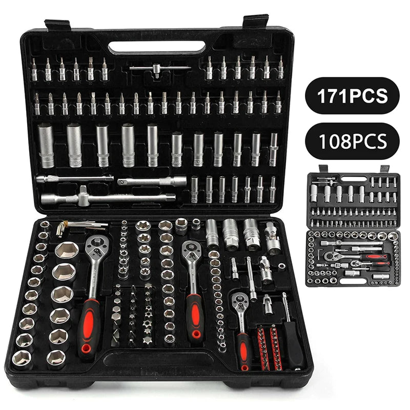 Ratchet Socket Wrench Set Car Repair Tool Ratchet Torque Wrench Combo Kit 1/4 3/8 1/2 Ratchet Spanner Screwdriver Bits Hand Tool