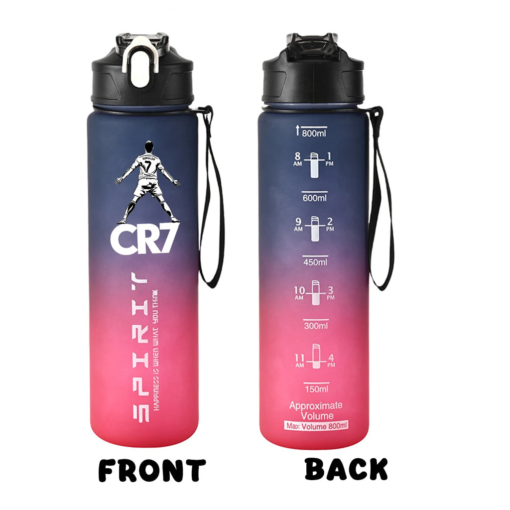 Football Star Ronaldos Sports Transparent Water Bottle 800ml Portable Gym Travel Clear Leakproof Drinking Bottle Frosted Bottle