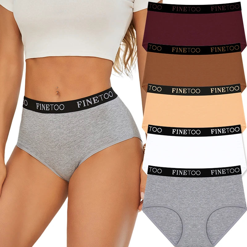 5Pcs/Set Women's Cotton High Waist Briefs Seamless Plus Size Panties Breathable Stretch Underwears Female Soft Lingerie Finetoo