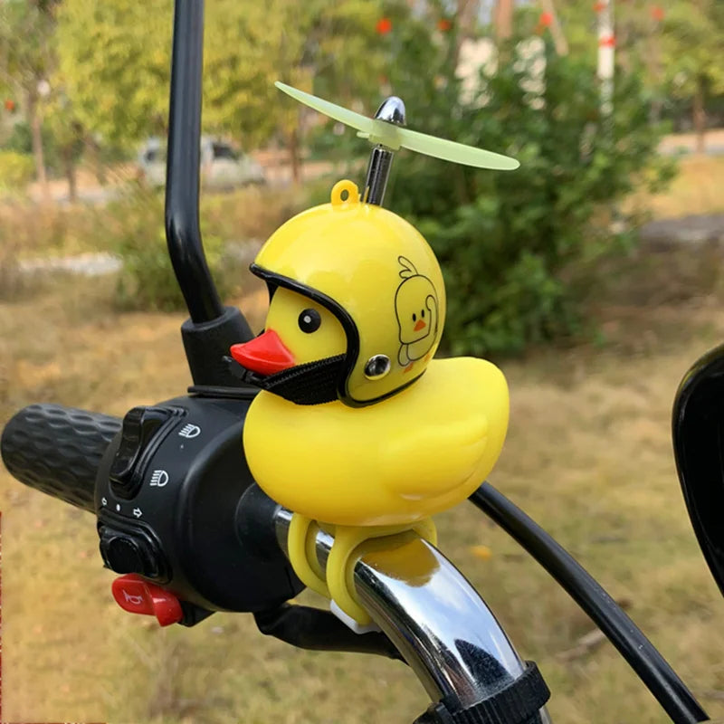 Yellow Duck Motor Riding Cycling Ornament Bicycle Car Decoration Car Interior Accessories Rubber Duckling with Propeller Helmet