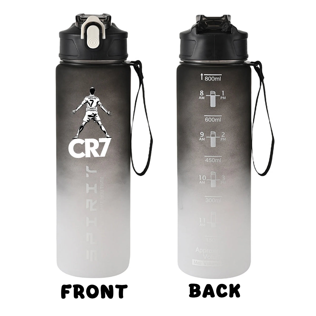 Football Star Ronaldos Sports Transparent Water Bottle 800ml Portable Gym Travel Clear Leakproof Drinking Bottle Frosted Bottle