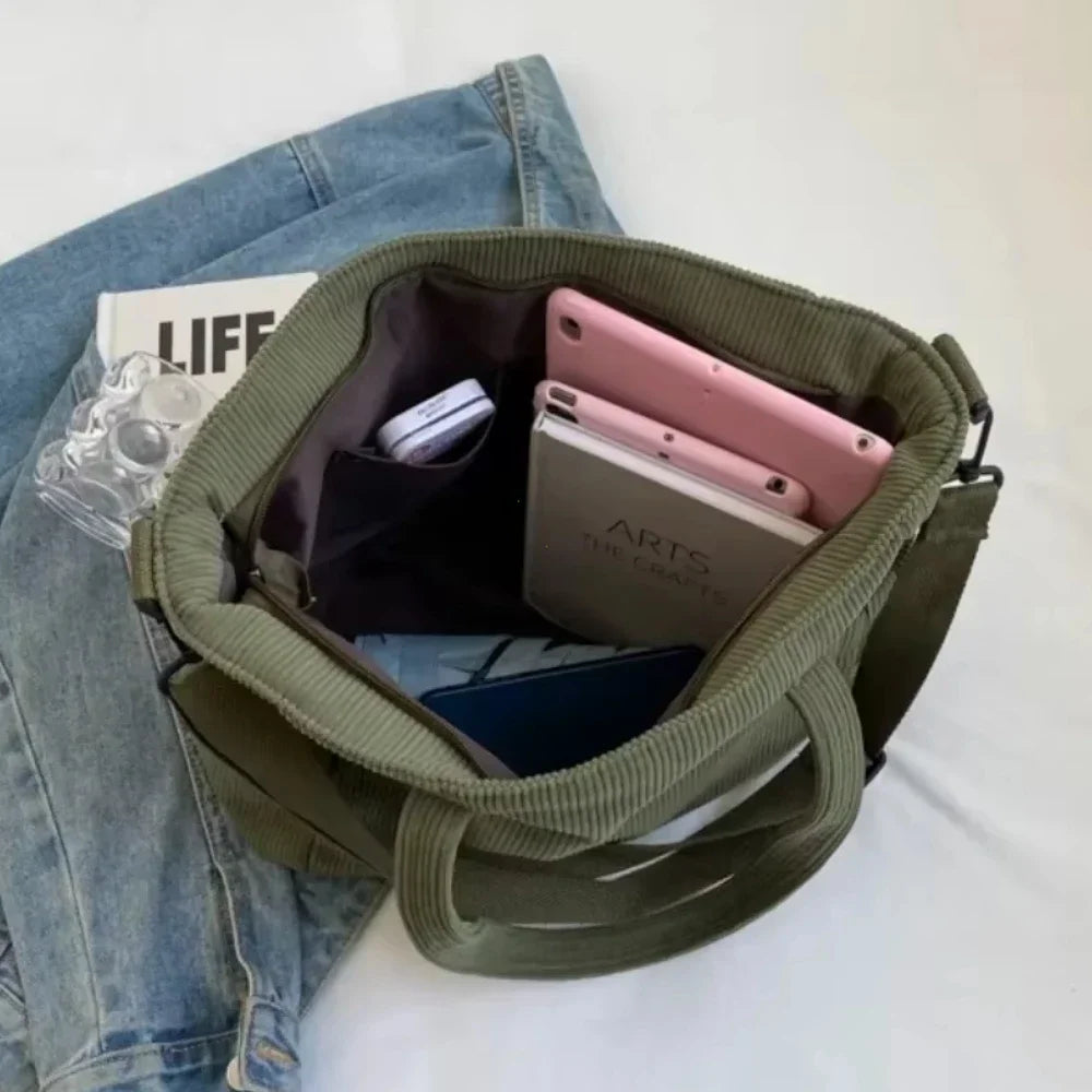 Fashion Versatile Shoulder Bag College Wind Commuting Corduroy Square BagUnisex Large Capacity Leisure Portable Crossbody Bag