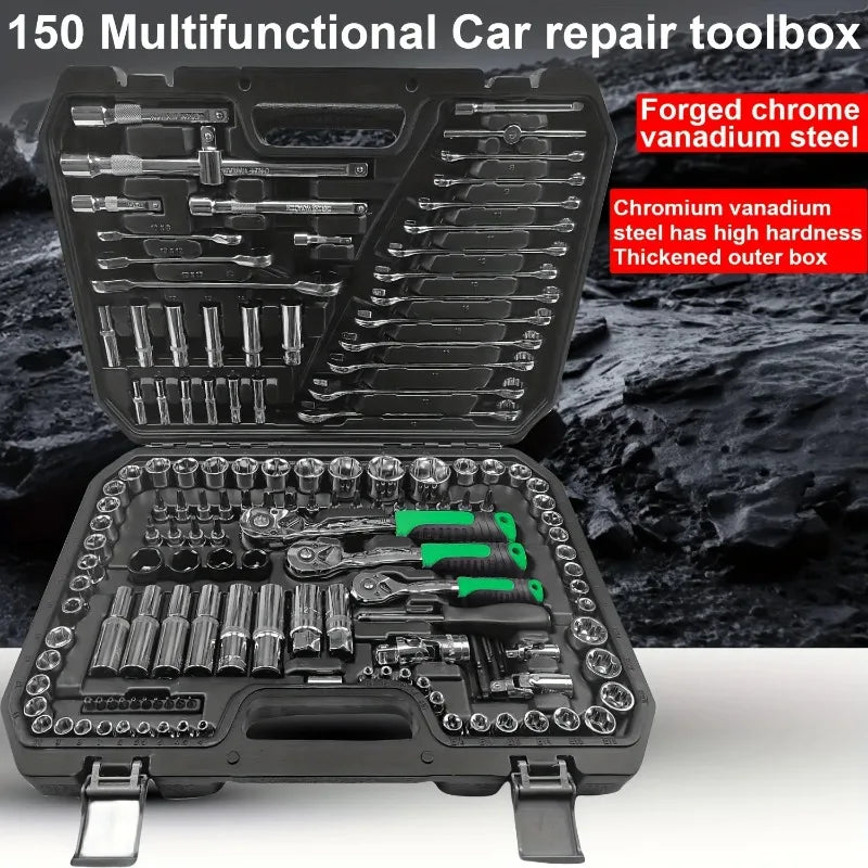 150/46Pcs Premium Heavy Duty CR-V Socket Wrench Ratchet Set, Multifunctional Auto Mechanical Repair Tool Kit with Storage Case
