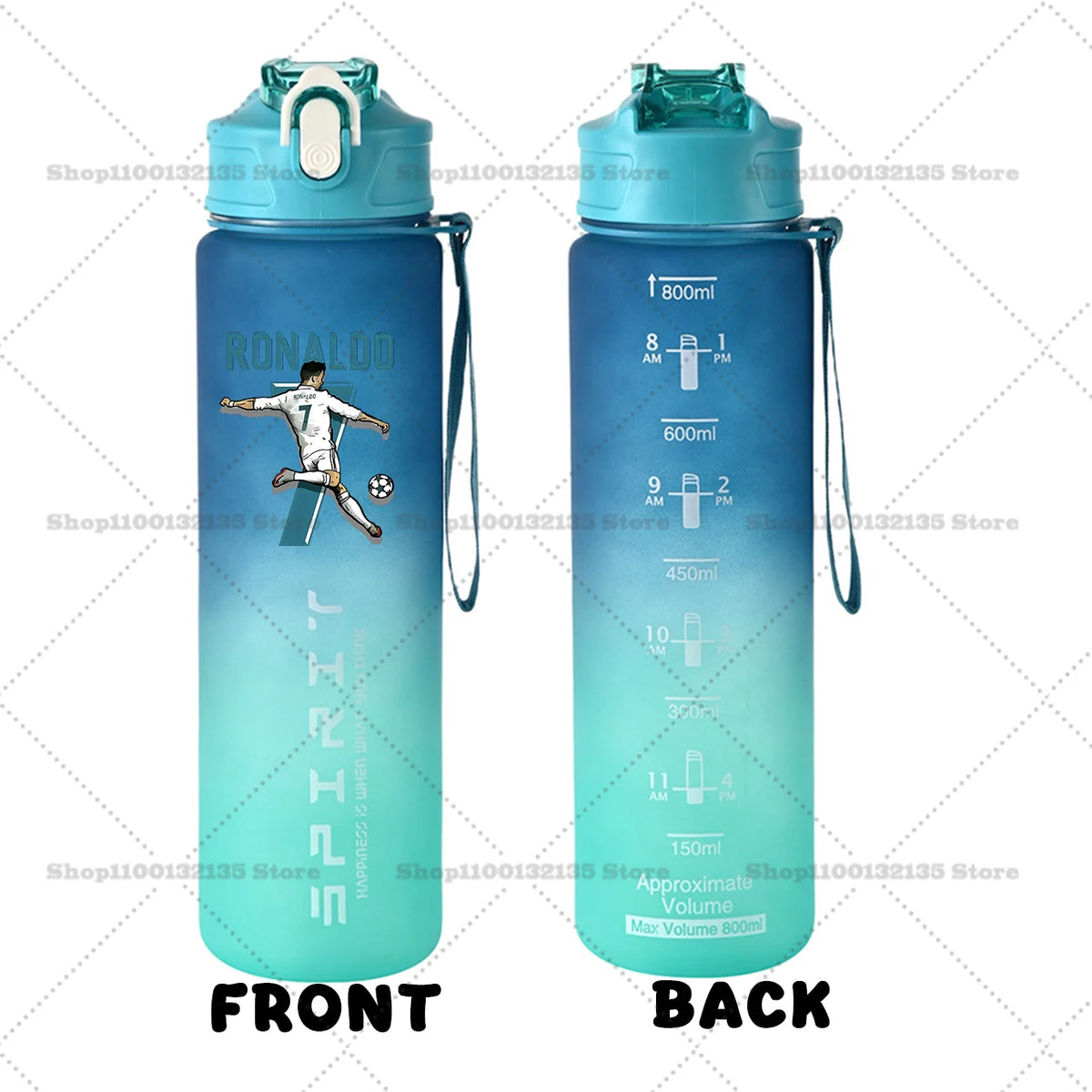 Football Star Ronaldos Sports Transparent Water Bottle 800ml Portable Gym Travel Clear Leakproof Drinking Bottle Frosted Bottle
