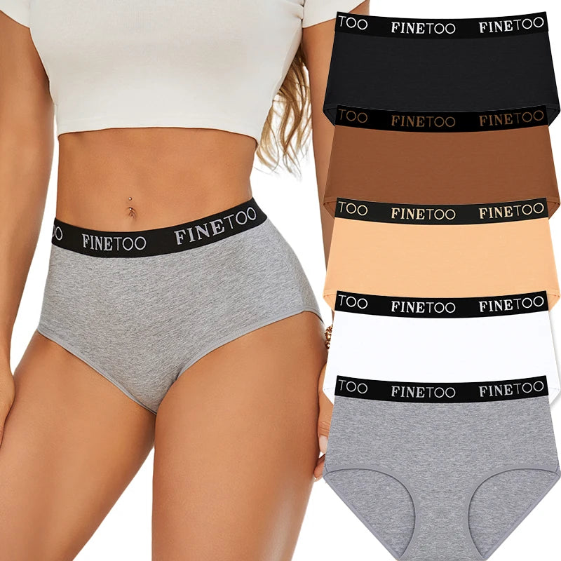 5Pcs/Set Women's Cotton High Waist Briefs Seamless Plus Size Panties Breathable Stretch Underwears Female Soft Lingerie Finetoo