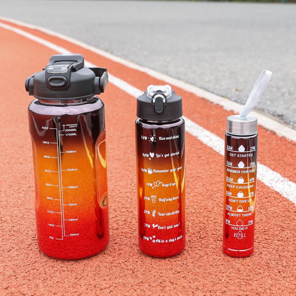 3 pcs of leak proof electroplated gradient sports water bottles with straws and time markers - Perfect for offices, schools,
