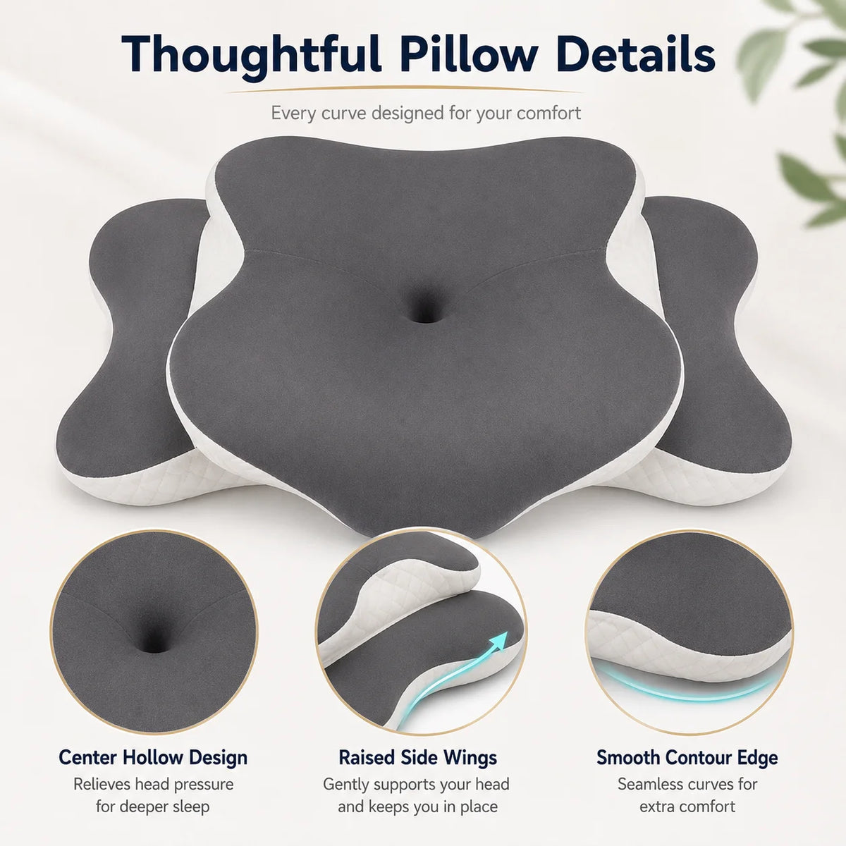 Memory Foam Neck Pillow Ergonomic Orthopedic Support for Side Back Stomach Sleepers Pain Relief Gift with Multi-Color Pillowcase