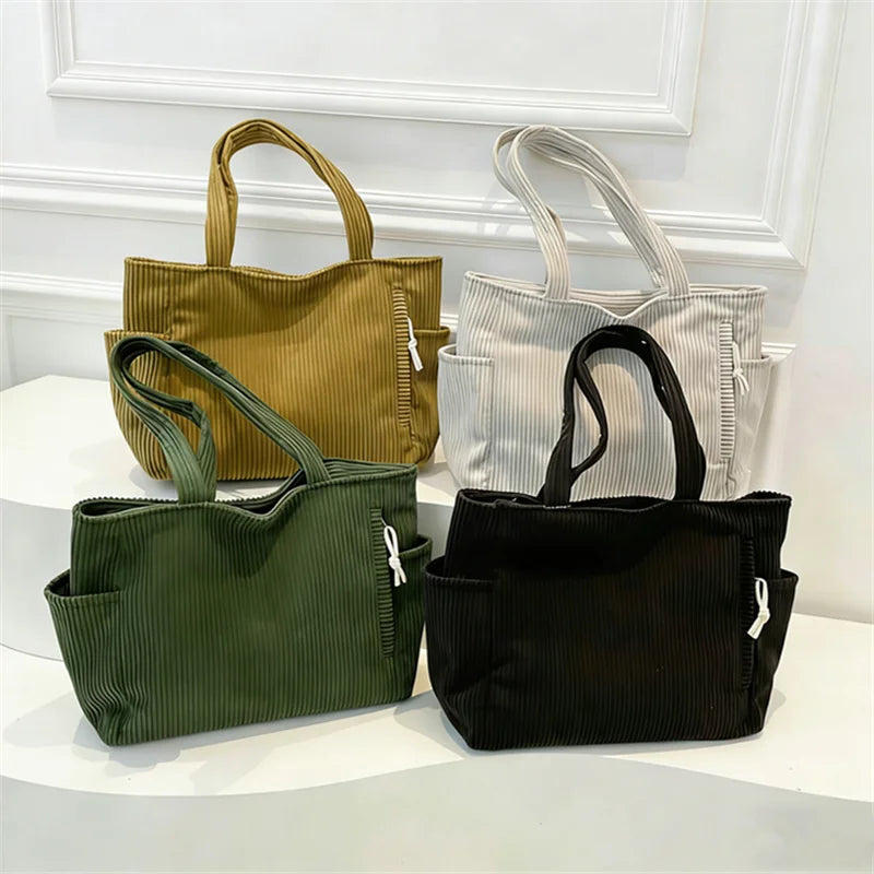 Corduroy Tote Bag, Large Capacity Handbag Shoulder Bags for Women, Artistic, Student, Office ,Worker, Shopping, Party, Daily Use