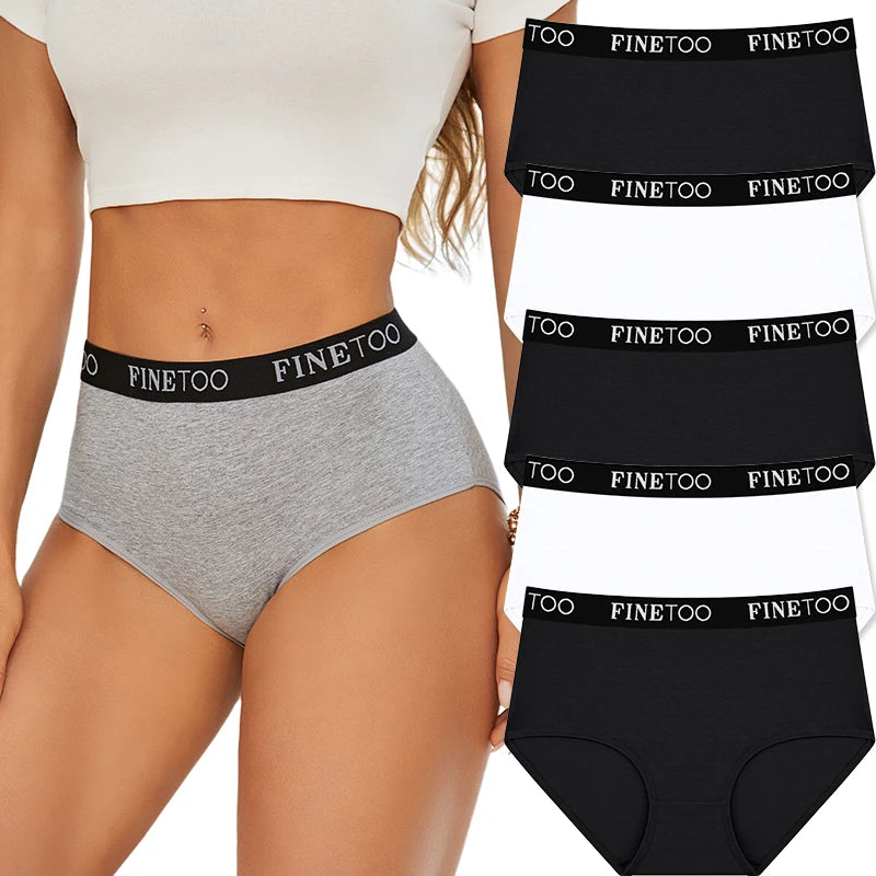 5Pcs/Set Women's Cotton High Waist Briefs Seamless Plus Size Panties Breathable Stretch Underwears Female Soft Lingerie Finetoo