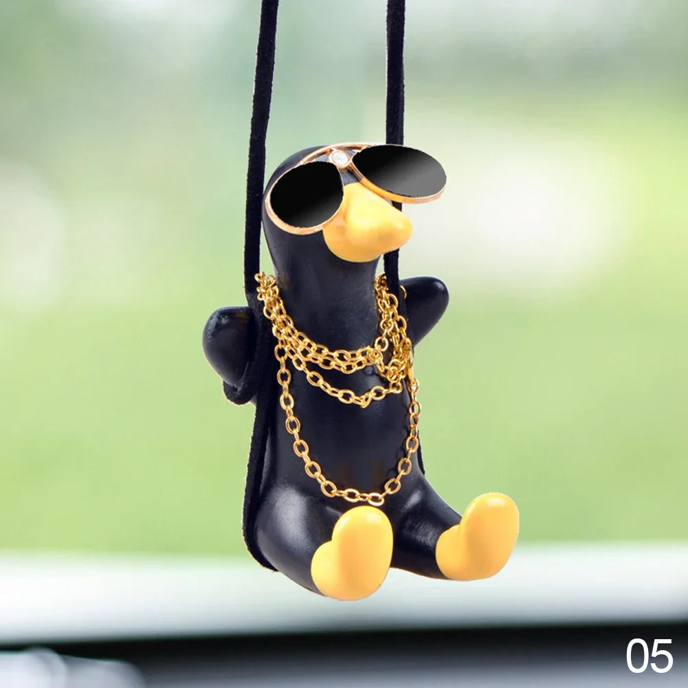 Anime Car Interior Accessories Cute Black Plaster Swing Duck Auto Rearview Mirror Pendant Car Decoration Accessories For Vehicle