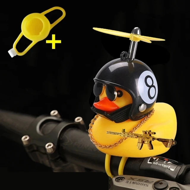 Rubber Duck Toy Car Ornaments Yellow Duck Car Dashboard Decorations Squeeze Duck Bicycle Horns With Gold Gun Propeller Helmet