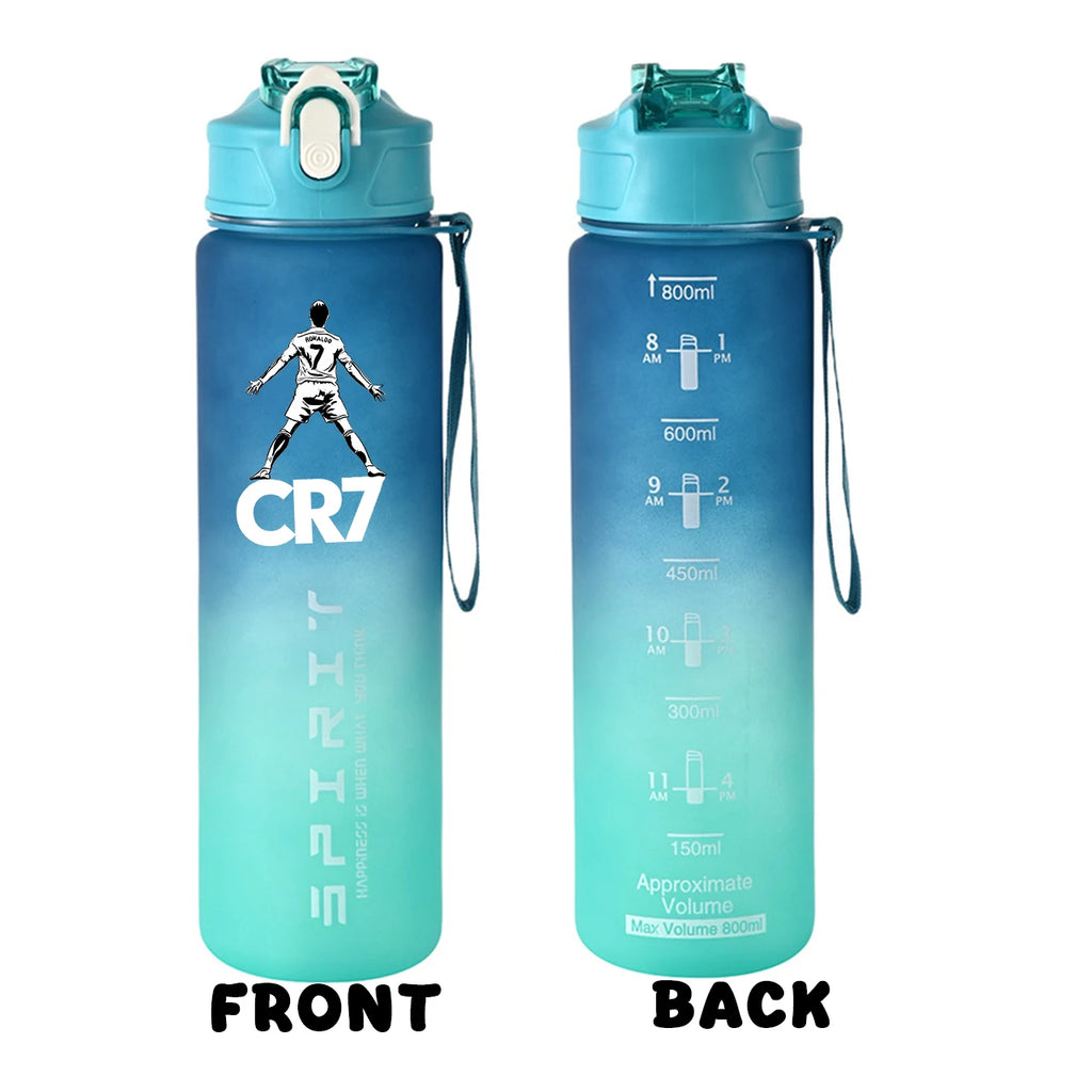 Football Star Ronaldos Sports Transparent Water Bottle 800ml Portable Gym Travel Clear Leakproof Drinking Bottle Frosted Bottle