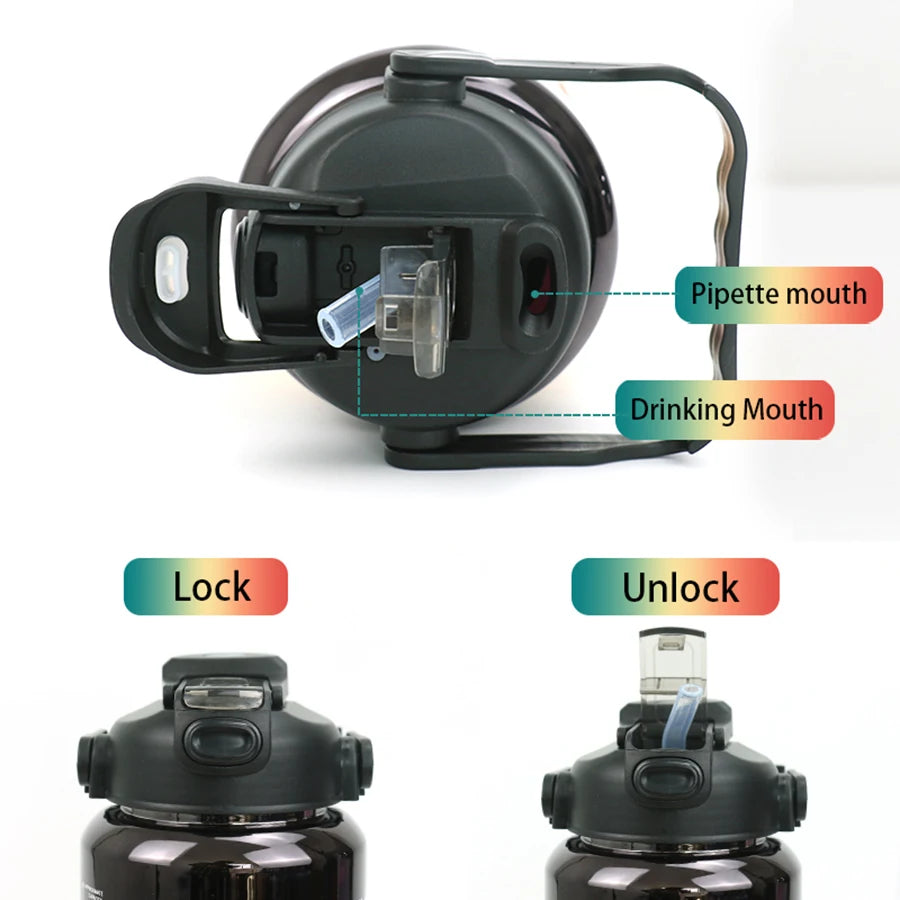 3 pcs of leak proof electroplated gradient sports water bottles with straws and time markers - Perfect for offices, schools,