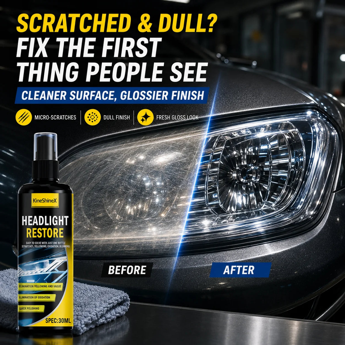 All-in-One Headlight Restoration Spray Car Headlight Cleaner Polish Lens Restorer UV Protection Renovation Kit