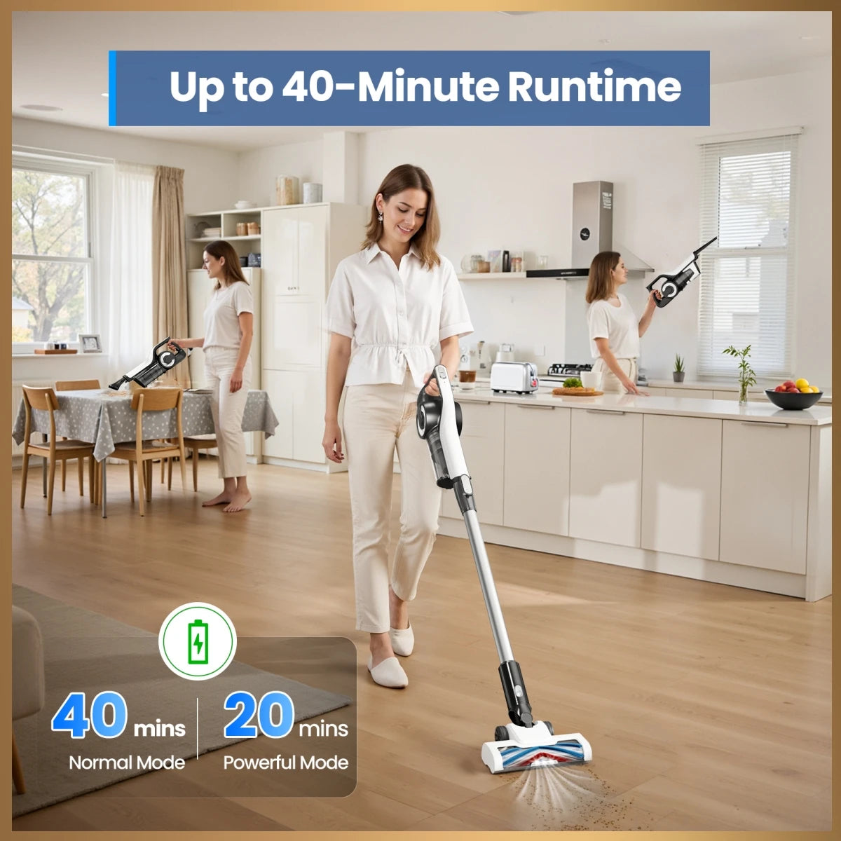 LAMZIEN V9 Cordless Vacuum Cleaner, 30000PA/40Min Runtime, Efficient HEPA Filtration, with LED Headlight, Lightweight Handheld Vacuums for Pet Hair Carpet and Hardwood Floor