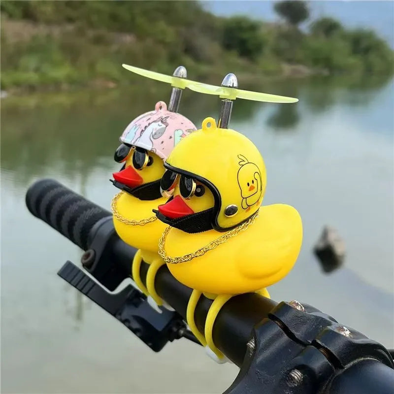 Yellow Duck Motor Riding Cycling Ornament Bicycle Car Decoration Car Interior Accessories Rubber Duckling with Propeller Helmet