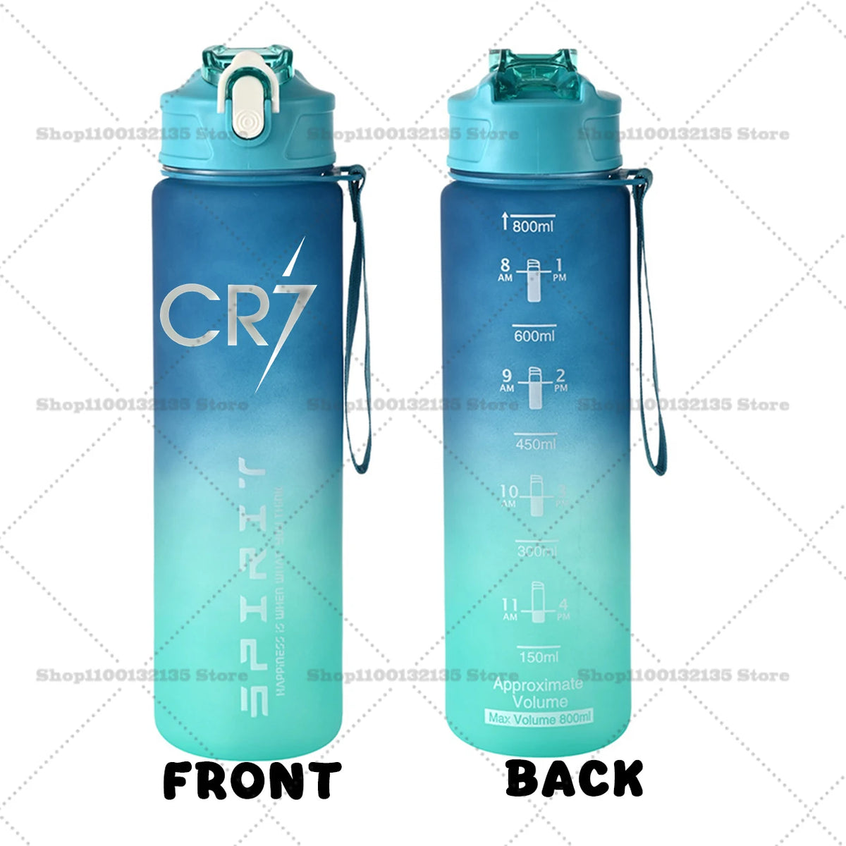 Football Star Ronaldos Sports Transparent Water Bottle 800ml Portable Gym Travel Clear Leakproof Drinking Bottle Frosted Bottle