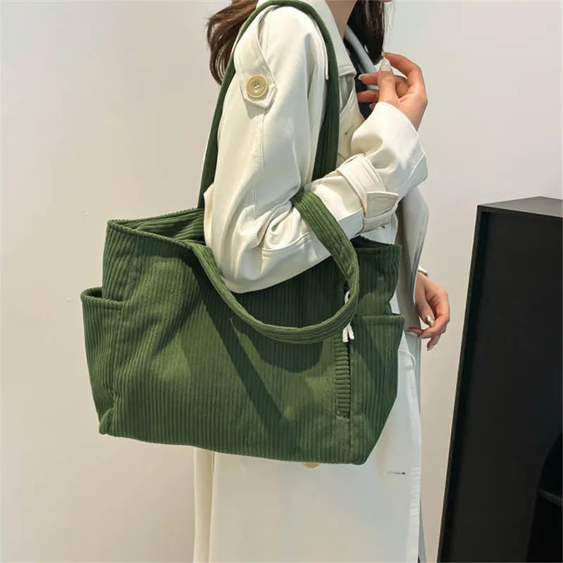 Corduroy Tote Bag, Large Capacity Handbag Shoulder Bags for Women, Artistic, Student, Office ,Worker, Shopping, Party, Daily Use
