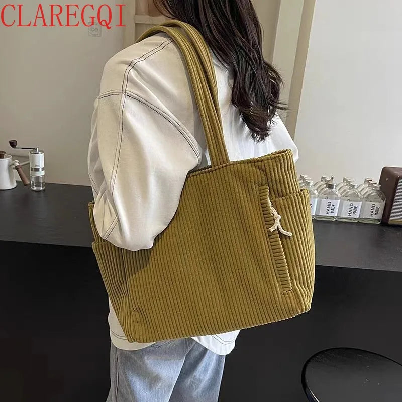 corduroy tote bag  Leisure commuting tote bag for women Soft and large capacity tote bag for college Work beach schopping travel