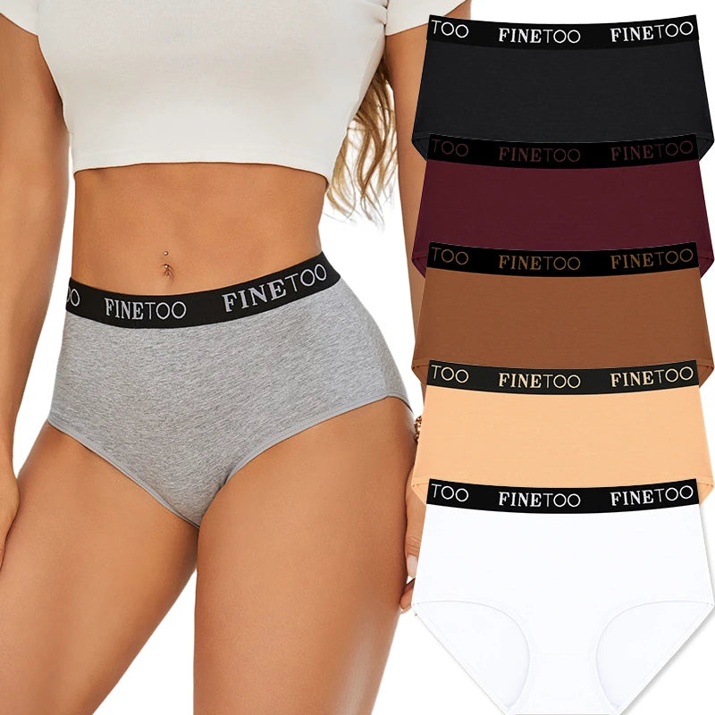5Pcs/Set Women's Cotton High Waist Briefs Seamless Plus Size Panties Breathable Stretch Underwears Female Soft Lingerie Finetoo