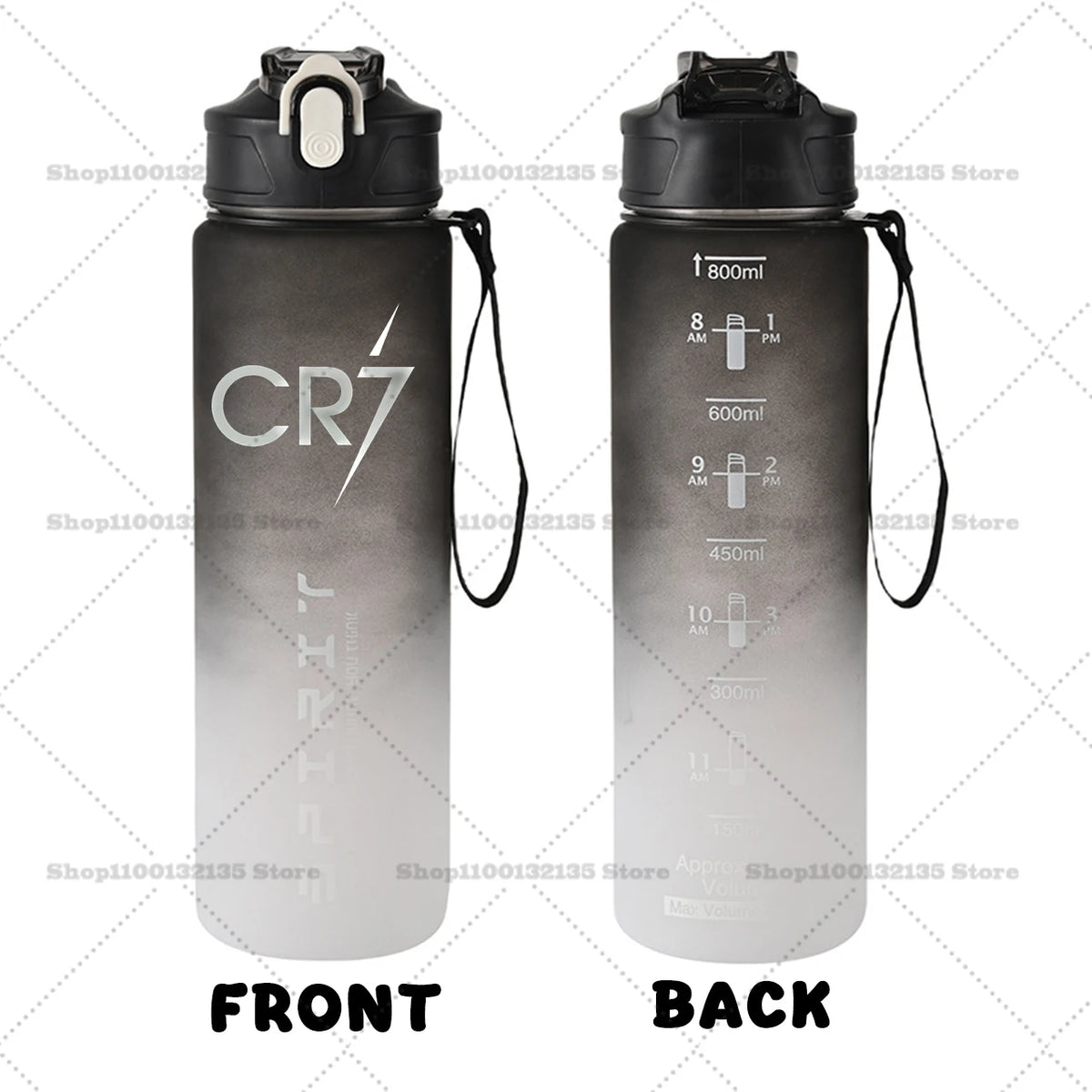 Football Star Ronaldos Sports Transparent Water Bottle 800ml Portable Gym Travel Clear Leakproof Drinking Bottle Frosted Bottle