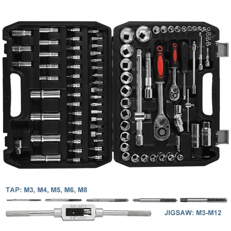 Ratchet Socket Wrench Set Car Repair Tool Ratchet Torque Wrench Combo Kit 1/4 1/2 Ratchet Spanner Screwdriver Bits Hand Tool