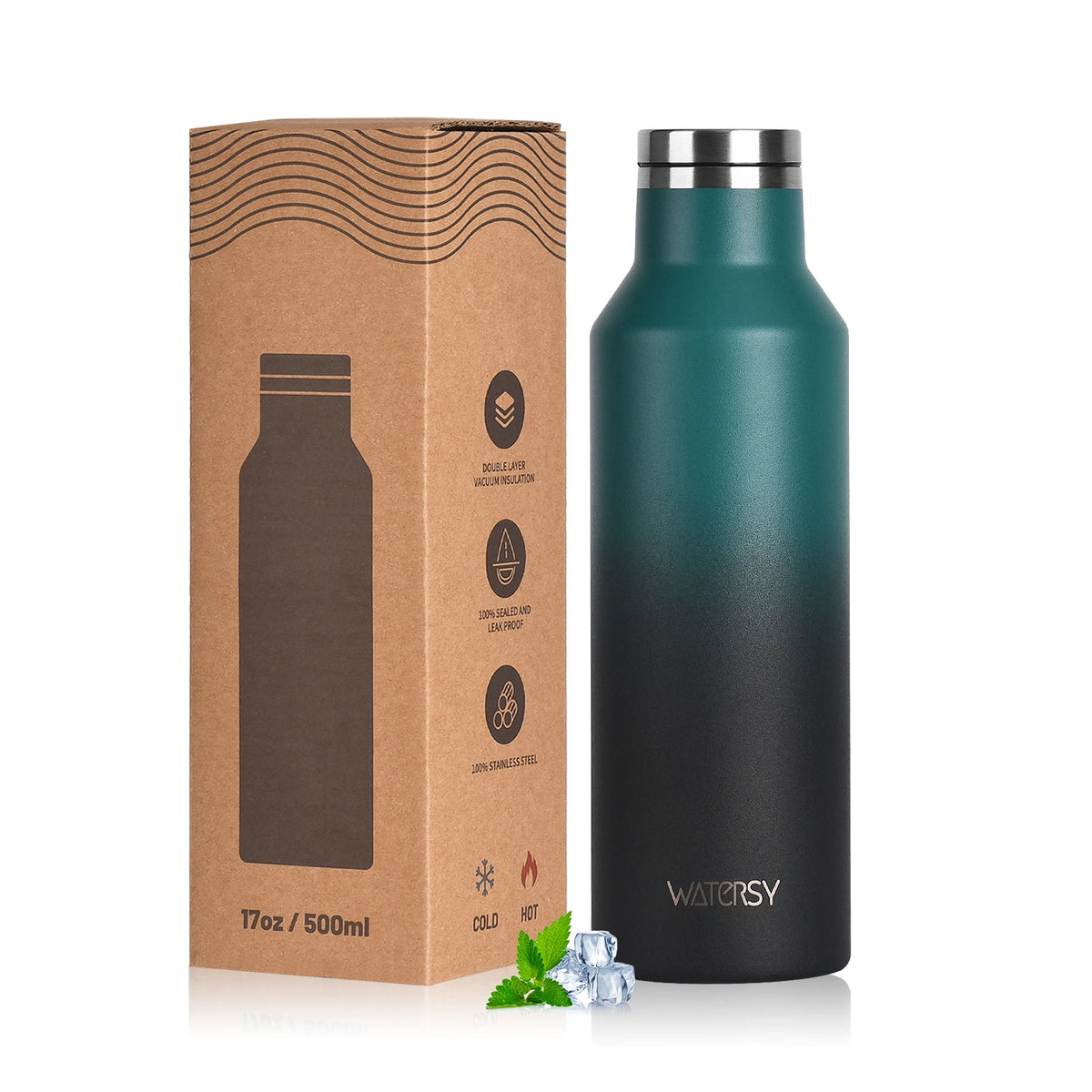 WATERSY 350/500ml Stainless Steel Thermal Cup Insulated Vacuum Flask Sports Water Bottle for Iced Coffee, Travel, Car & Gym