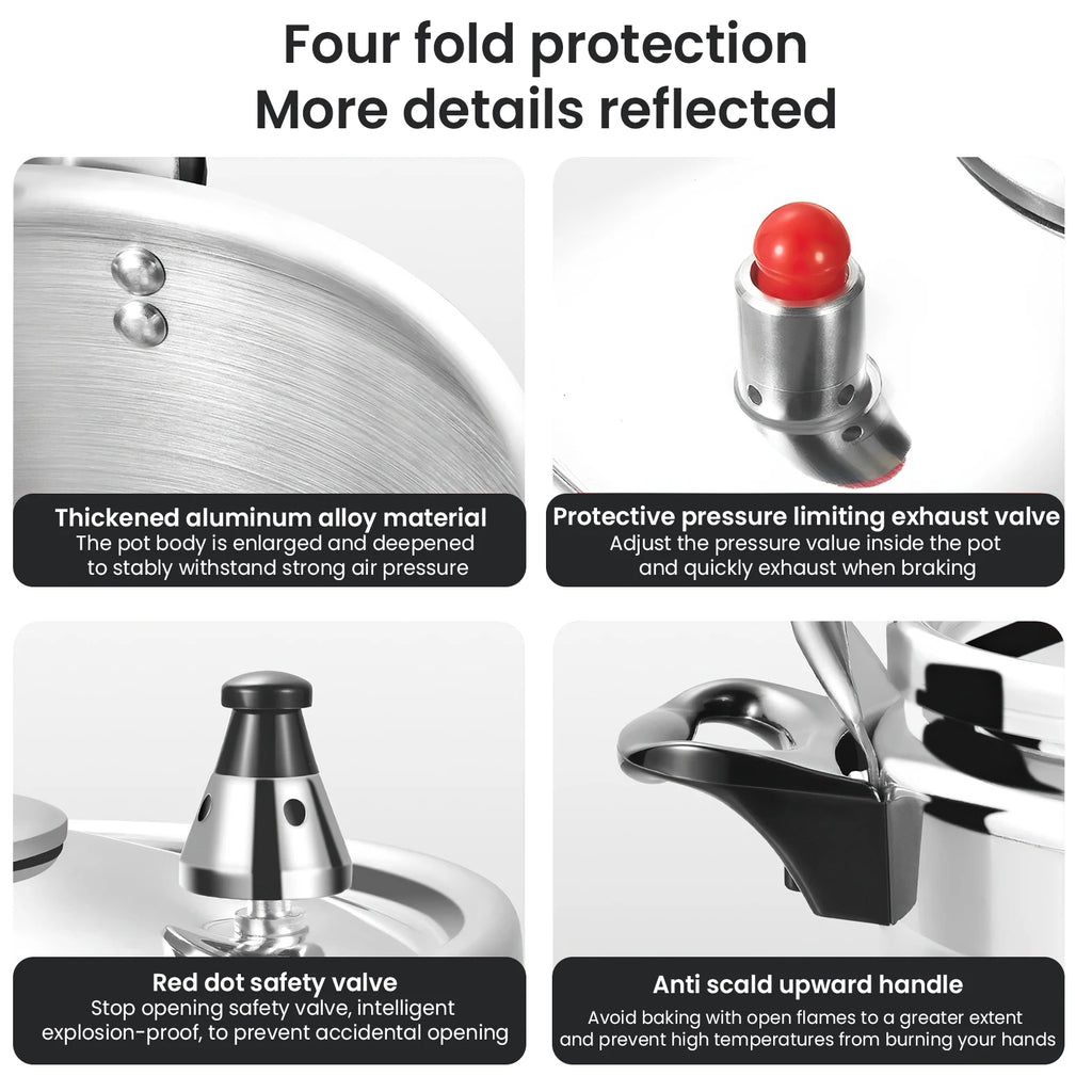Crafted from high-quality aluminum alloy with excellent high-temperature resistance and advanced safety locking mechanism. Designed to prevent accidental opening during operation, ensuring maximum safety for home and commerci
