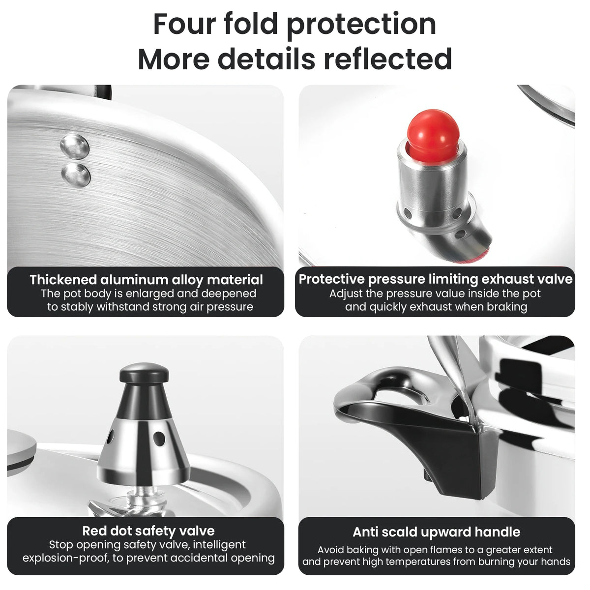 Crafted from high-quality aluminum alloy with excellent high-temperature resistance and advanced safety locking mechanism. Designed to prevent accidental opening during operation, ensuring maximum safety for home and commerci